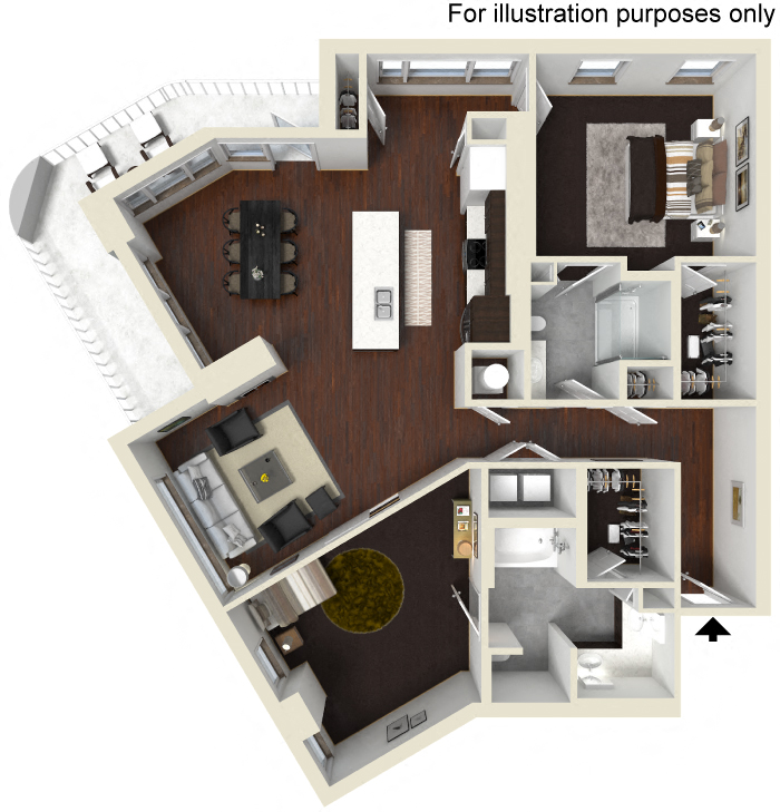 Floor plan for 2 beds, 2 baths, 1459 sqft